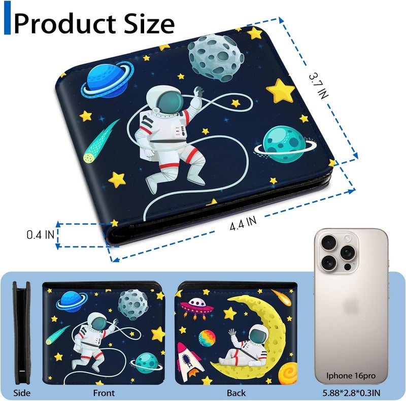 Roacap Kids Wallet for Boys, Cool Wallets for Teen Son Ages 4 5 6 7 8 9 10 11 12 13 14 15 16, Leather Space Astronaut Bifold Purse, Christmas Birthday Gift for Kid Men Boy Youth Guys - Image 3